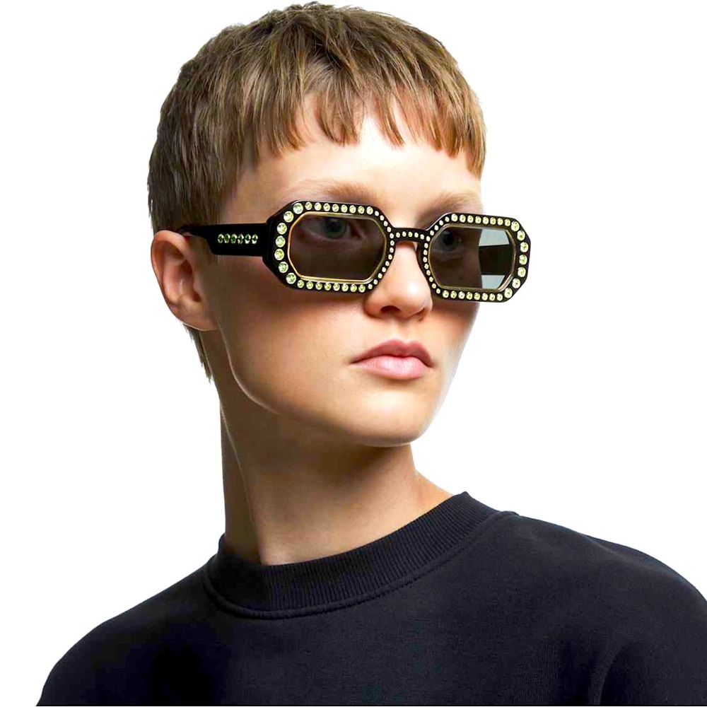 Swarovski Octagon Green Crystals Embellished Sunglasses Celebrity Style